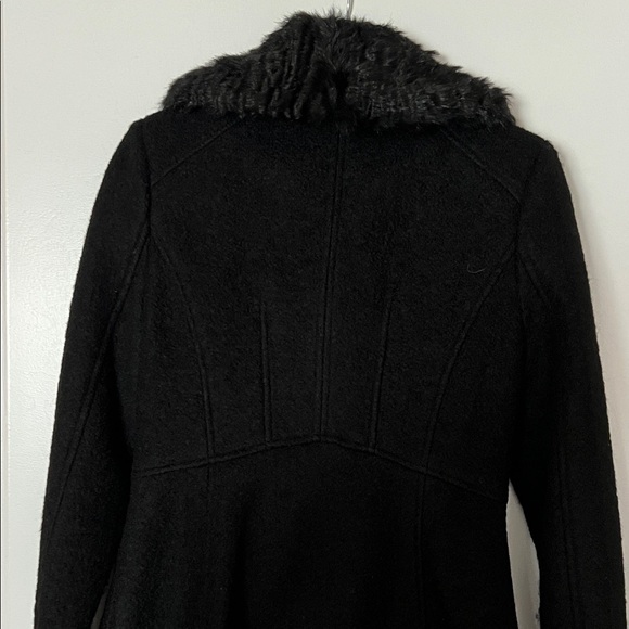 Guess Black Double-Breasted Pea Coat with Faux Fur Collar - Picture 3 of 3